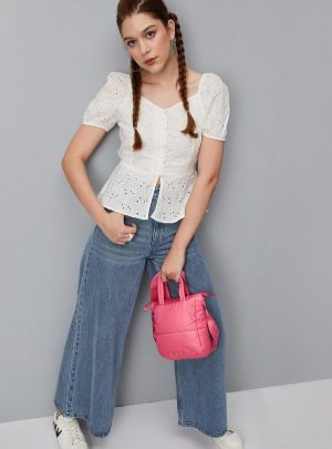 Women Schiffli Woven Peplum Blouse