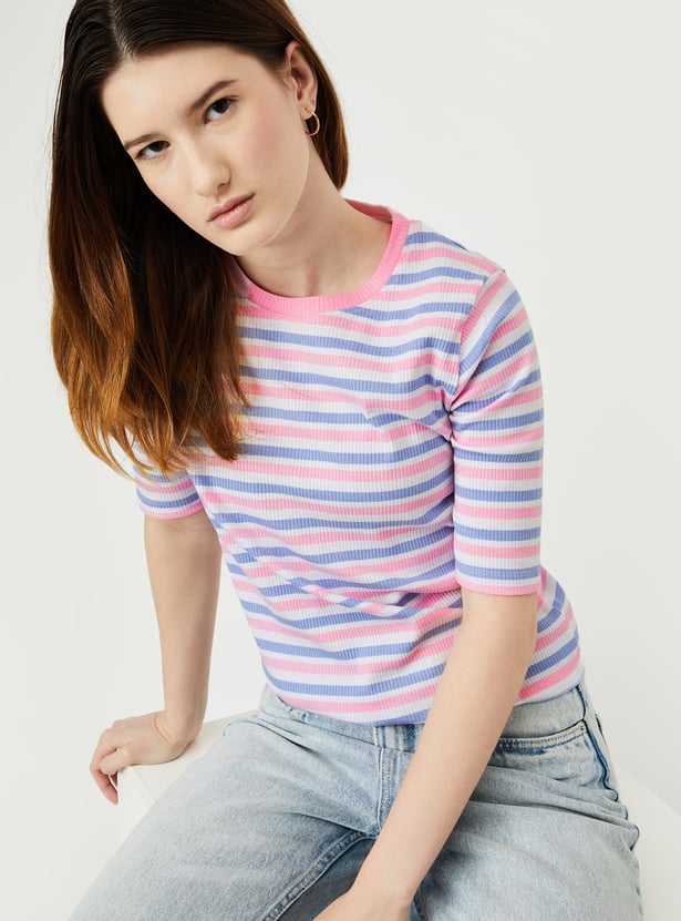 Women Striped Ribbed T-shirt