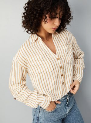 Women Striped Cropped Shirt