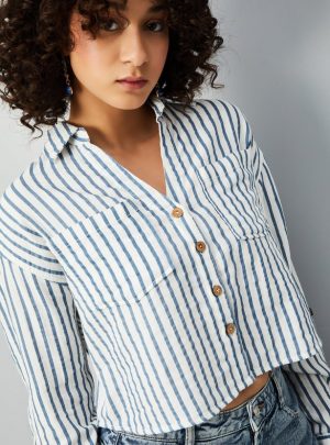 Women Striped Cropped Shirt