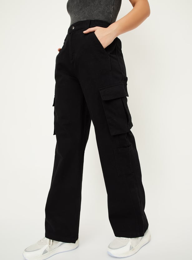 Women Solid Cargo Jeans