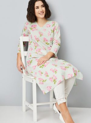 Women Floral Print Straight Kurta with Pleated Detail