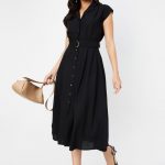 Women Solid A-line Belted Dress