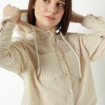 Women Striped Crop Shirt with Hood