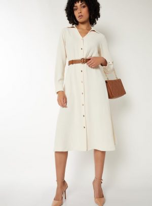 Women Textured Belted Shirt Dress