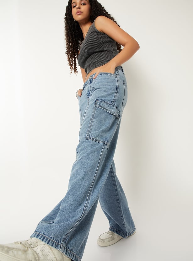 Women Washed Denim Cargos