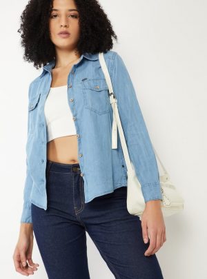 Women Solid Denim Shirt
