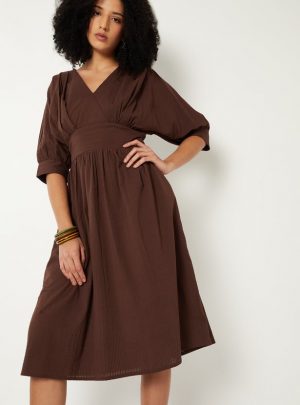 Women Textured A-line Midi Dress