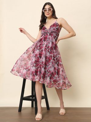 Floral Print Flowy Fit & Flare Midi Dress